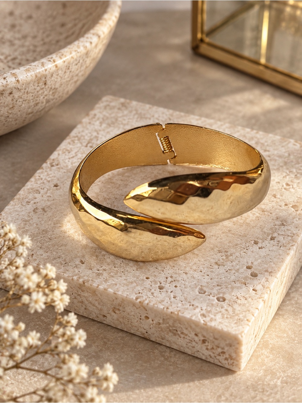 Gold tone Hammered Cuff Bracelet - Women Jewelry